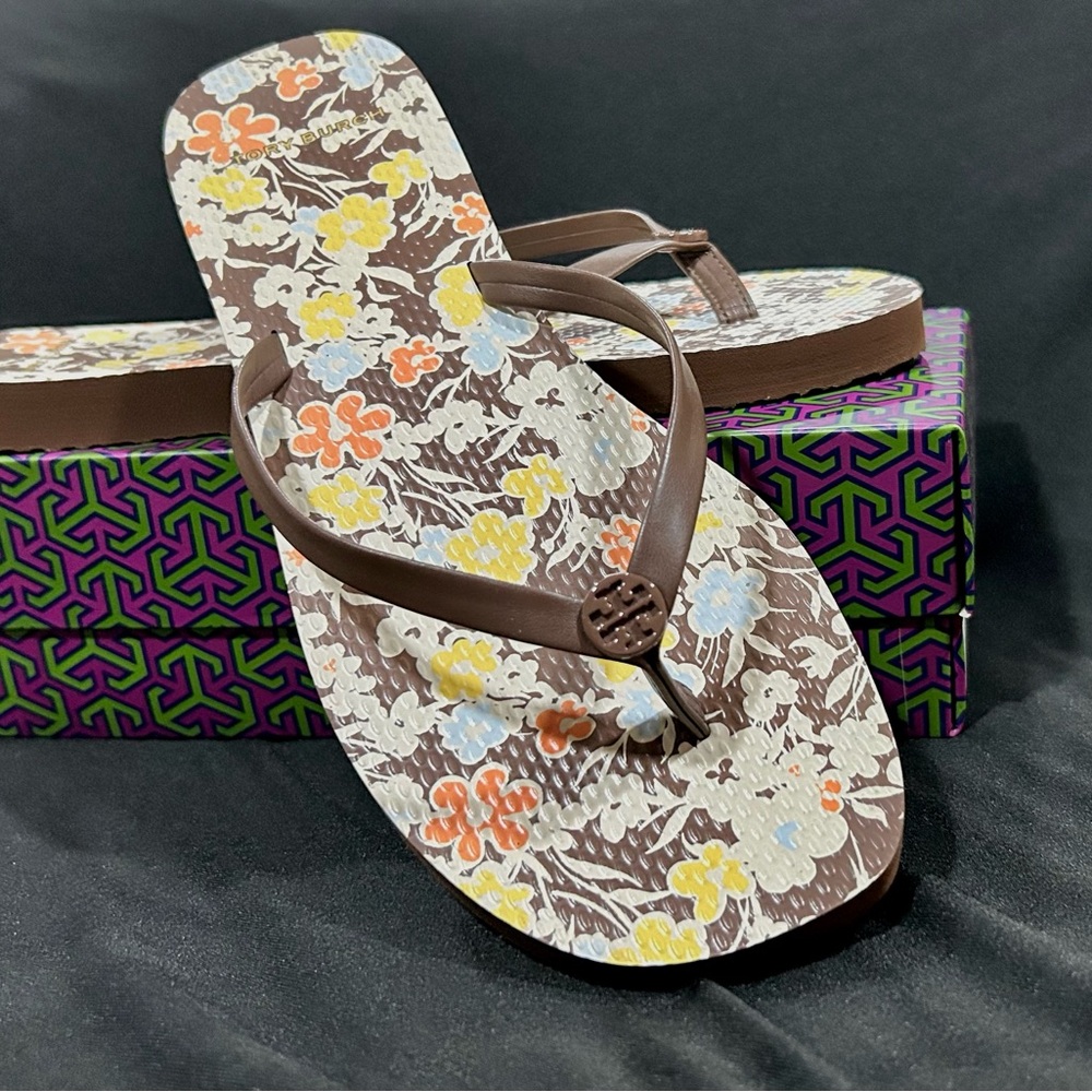 Tory Burch Brown Floral Sandals